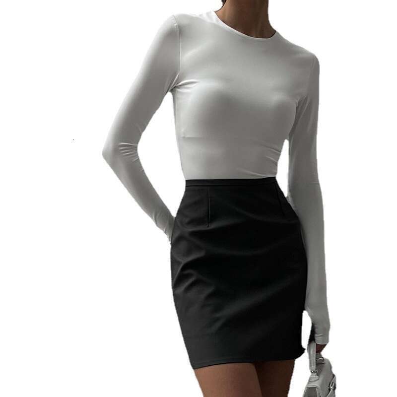 Women's Solid Color Base Round Neck Slim Fit Long Sleeve One-Piece Top T-Shirt Spring New Arrival B5