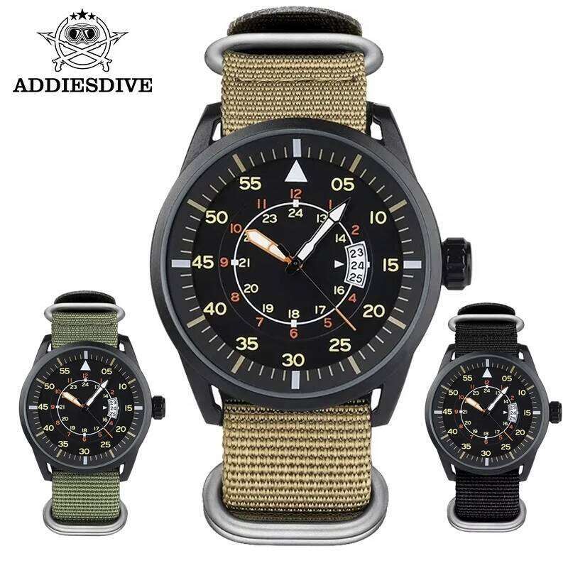 ADDIESDIVE Quartz Watch MY-JD1508 For Men Sports Hardlex Dial Crystal 50M Waterproof Nylon Strap free shipping