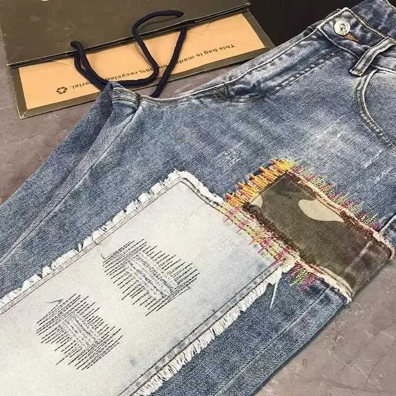 2024 Korean Autumn Y2K Cropped Mens Cowboy Pants Splicing Trousers Jeans for Men Graphic Casual Y 2K Vintage Hot Trendy Trend X2507181