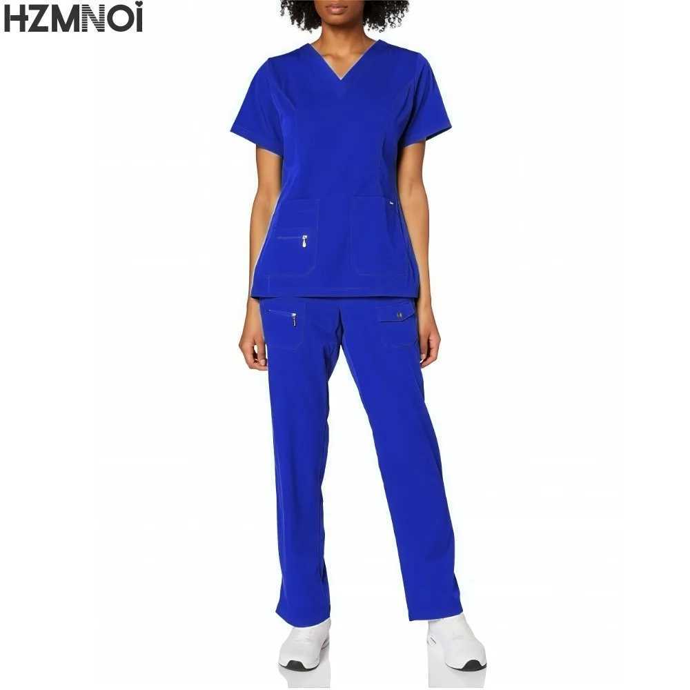 New Nurse Uniforms Elatic Solid Tops Pants Woman Man Scrub Trousers Dental Vet Hospital Pet Clinic Medical Uniform Scrub Sets Z250718