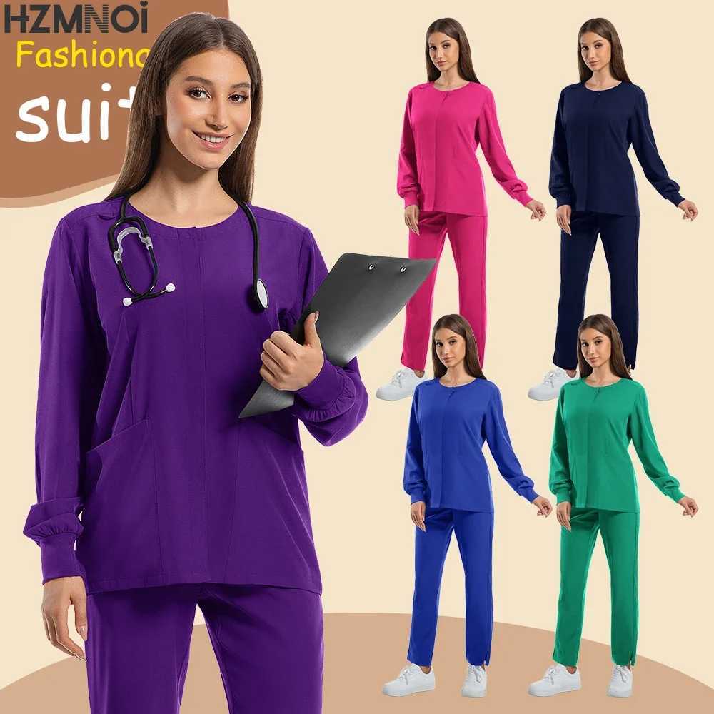 New Hospital Surgery Pants Long Sleeve Jogging Suits Medical Uniforms Women Scrubs Set Nurses Accessories Beauty Workwear HZMNOI Z250718
