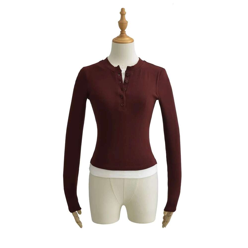 American Style Spicy Girl Fake Two-Piece Long Sleeve T-Shirt For Women, Autumn New Design Slim Fit Base Shirt Short Top B5