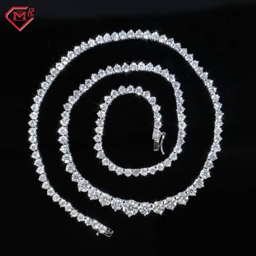 Custom Moissanite Chian Tennis Necklace 925 Silver White Gold Plated Moissanite Tennis Chain