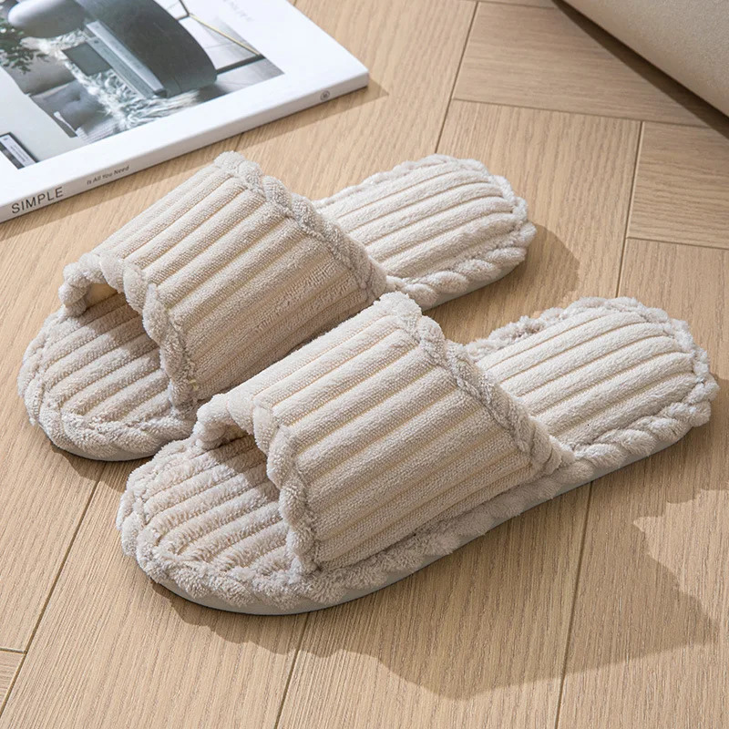 womens fashionable and minimalist one word slippers for indoor and home couples with striped open toe cotton slippers 250717