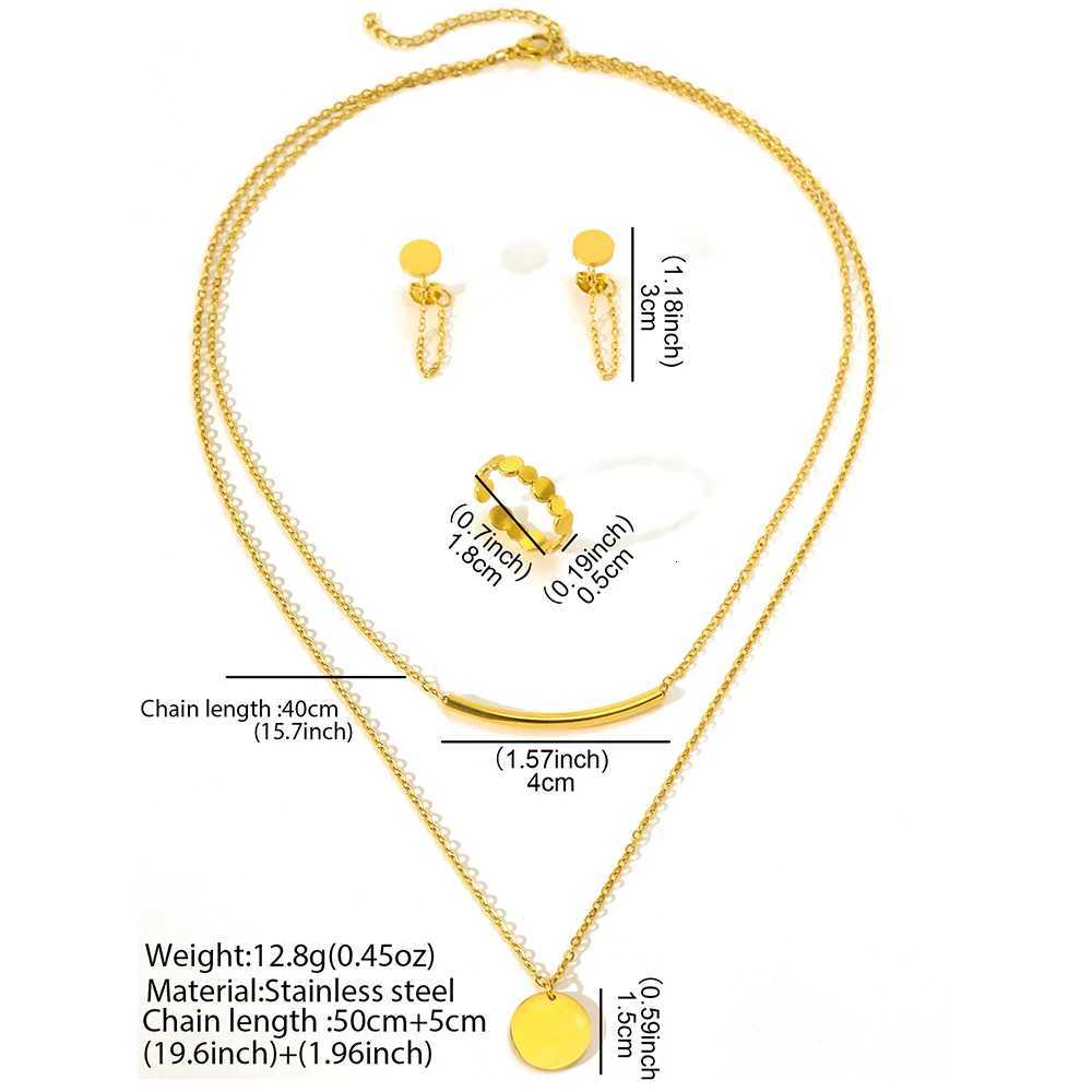 Stainless Steel Jewelry Set Round Ring Tassel Earrings Double Layer Necklace Simple Jewelry Set For Women Jewelry Festival Gift X250718