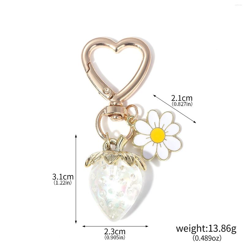 Keychains Cute Strawberry Bag Pendant Keychain Kawaii Heart Flower Daisy Key Chain For Women Girs Purse Accessories Gift
