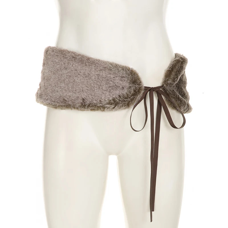 SUCHCUTE Vintage Winter Furry Belt Womens Outdoor Decorative Ladies Matching Waistband Belt 2K Fashion Streetwear Accessories 250717