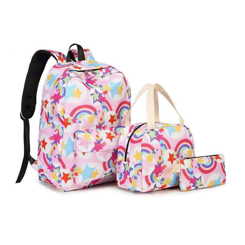 3Pcs Set Rainbow Printing Bags Backpacks Schoolbag Fashion Kids Lovely Backpack For Children Girls School Bag Student