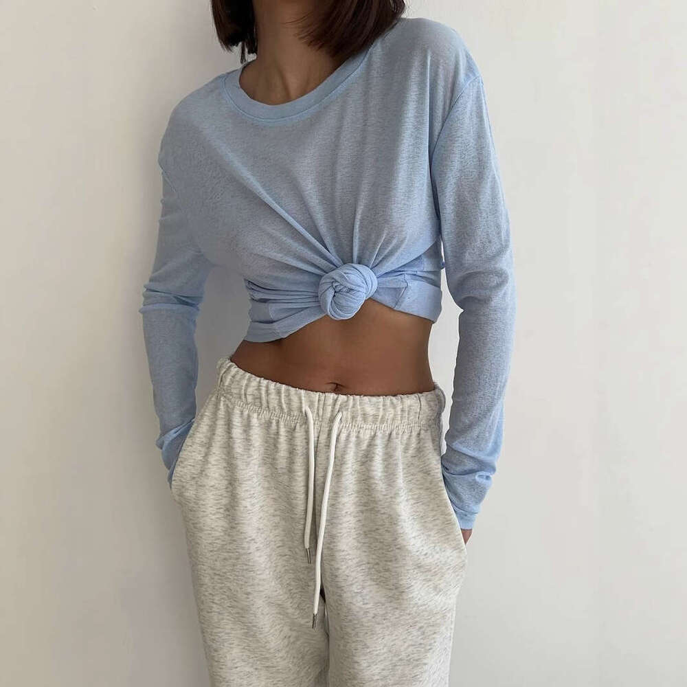 New Style Long Sleeve Snowflake Pattern T-Shirt For Women, Summer Thin Sheer Round Neck Loose Elegant Base Shirt B5