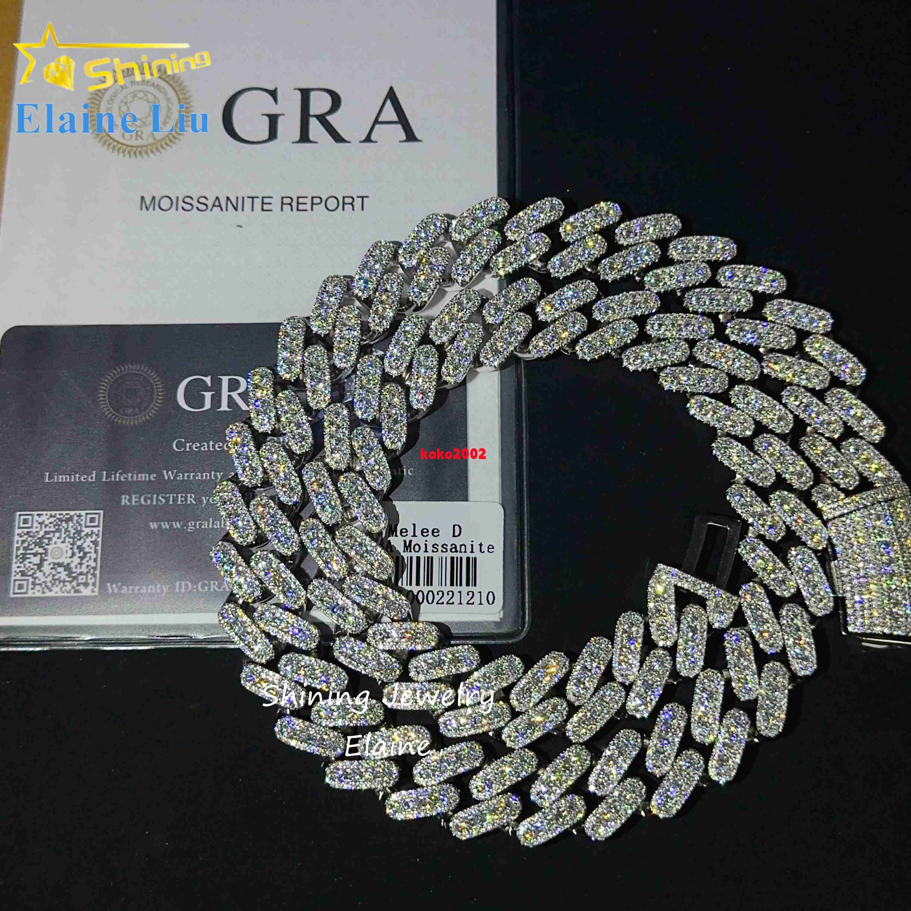 Pass Diamond Tester 925 Sterling Silver Cuban Link Moissanite Diamond Hip Hop Cuban Link Chain