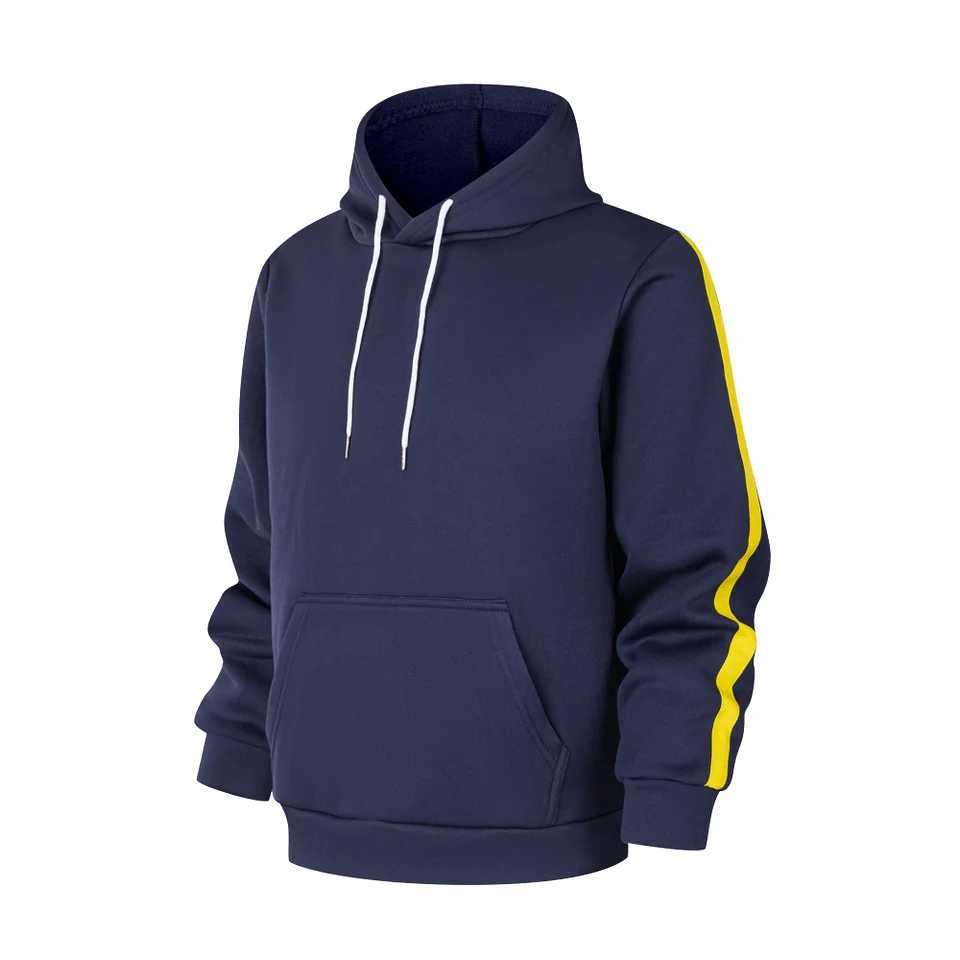 2025 Men Fashionable Hoodie Outdoor Sportswear Street Men Yellow Striped Edge Warm Hoodie Autumn and Winter Navy Blue Gray Black XJ250714