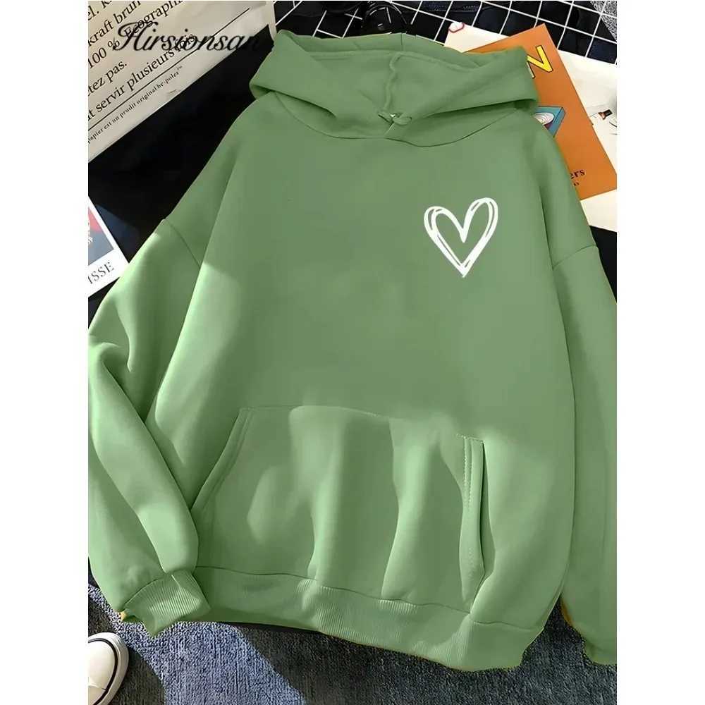Hirssionsans popular minimalist heart-shaped printed womens youth sportswear casual loose retro hoodie winter warm top XJ250717