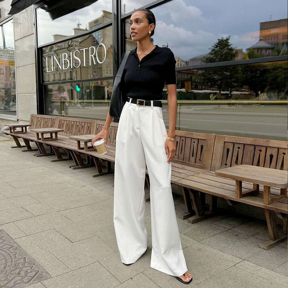 Pure White For Women Spring Summer New High Waist Wide Leg Elegant Commuter Versatile Casual Long Pants B5