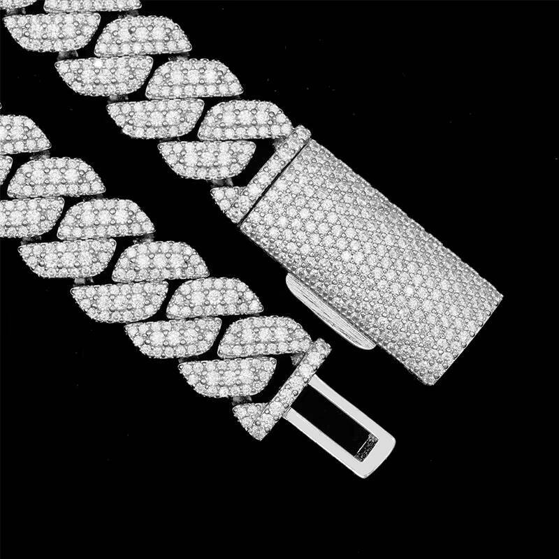 Moissanite 13mm Cuban Chain Link Necklaces Chain Hip Hop Jewelry Moissanite S925 Silver Cuban Chain Necklaces for Men Women