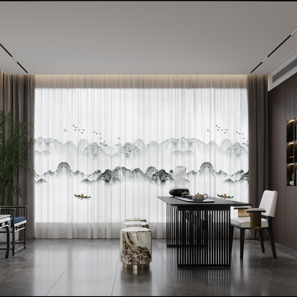 YL-36622 New Chinese style landscape painting all-match chiffon window screen living room bedroom tea house temple light-transmitting and non-transmit