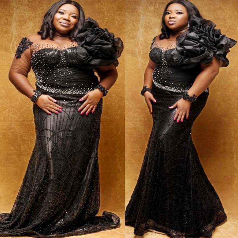 Black Mermaid Prom Dresses 2025 Beaded Sequined Sheer Neck Evening Formal Party Second Birthday Engagement Gowns Plus Size Dress For Special Occasions