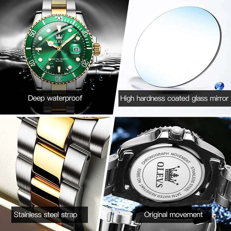 OLEVS Mens Quartz Watches Top Brand Business Waterproof Luminous Large Dial Men Wristwatches Sports Stainless Steel Watch free shipping