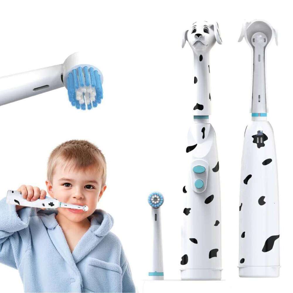 Children's Electric toothbrush kids baby spotted dog features dust cover cartoon type children round head battery X250718