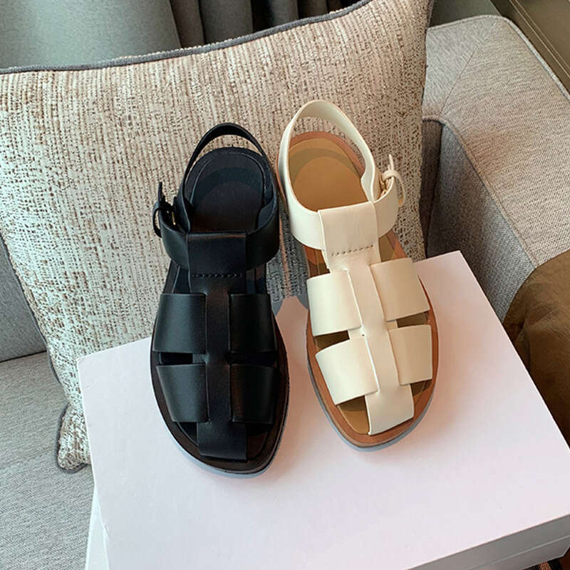 Designer Studiolee Fashion Round Toe Heavy Craft Soft Leather Sole Wide Breathable Adjustable Roman Sandals for Women