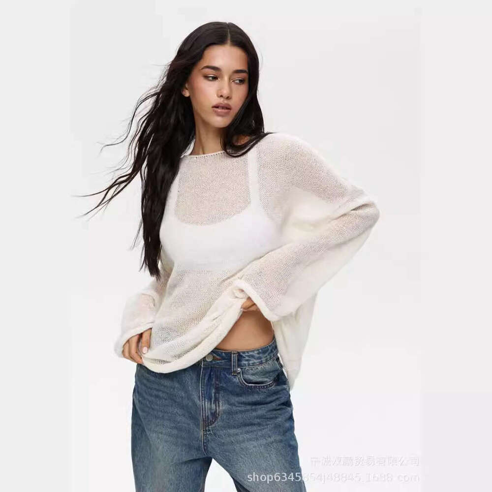 Spring/Summer New Hollow Out Sweater For Women, Ins Style, Soft Loose Knit Long Sleeve Cover-Up B5