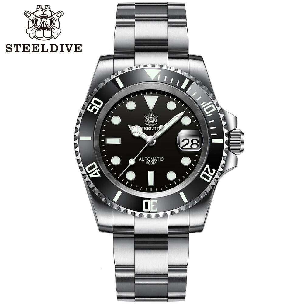 SD1953 STEELDIVE Brand Ceramic Bezel 41mm Steeldive 30ATM Water Resistant NH35 Automatic Mens Dive Watch Reloj with Milled Clasp free shipping