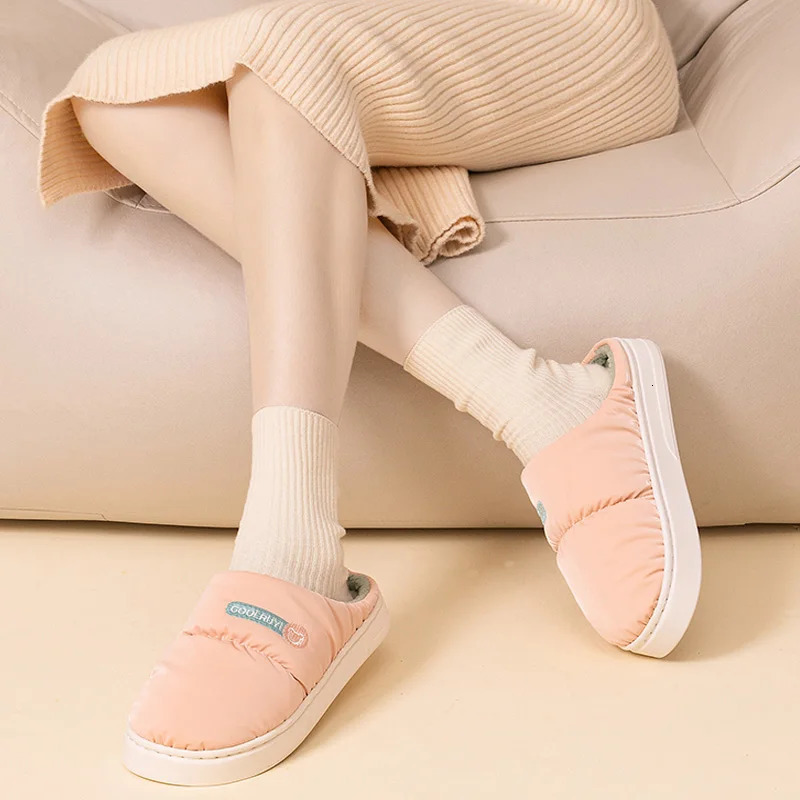 Winter Couple Waterproof Non-slip Concise Slides Ladies Cover Warm Soft Plush Slippers Women Men Home Casual Cotton Shoes 250717