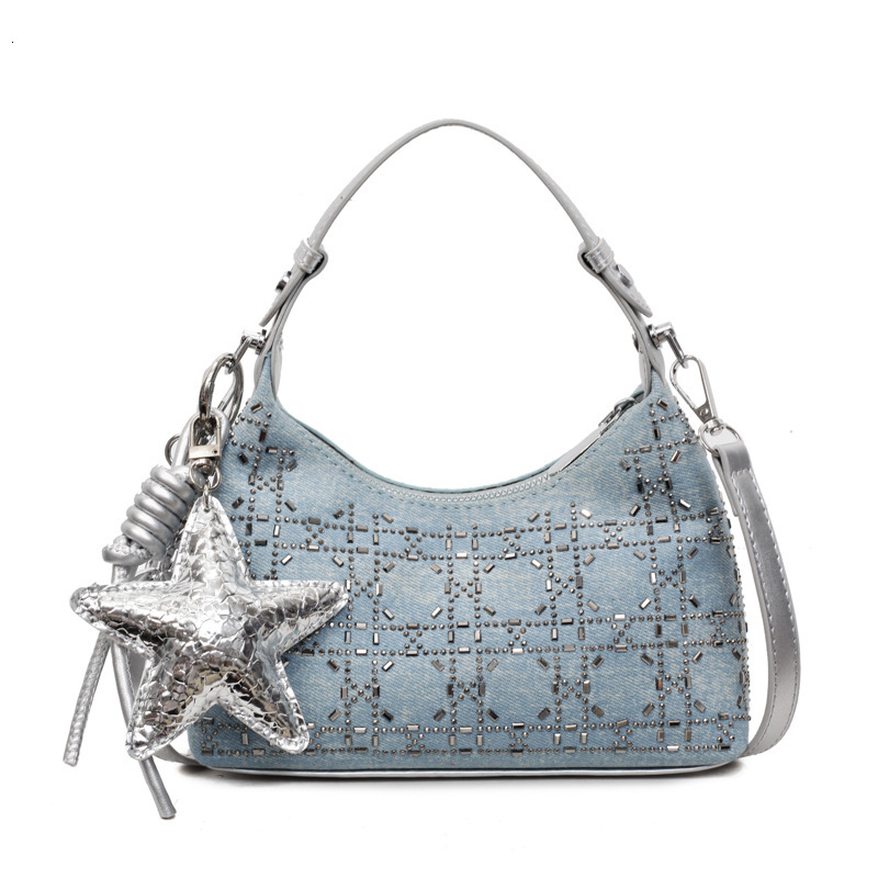 Summer new women's shoulder bag, new Korean casual denim shoulder bag, fashionable rhinestone handbag, fashionable underarm bag, new designer bag