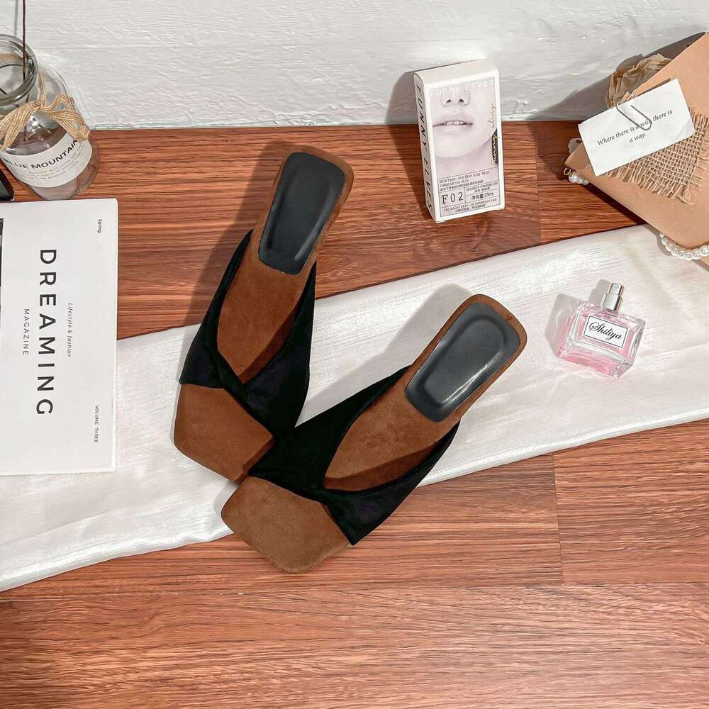 Designer 2025 New High Sandals for Women Summer Outdoor Wear High-end Sense One-strap Elegant Square Toe Wedge Heel Women's Shoes