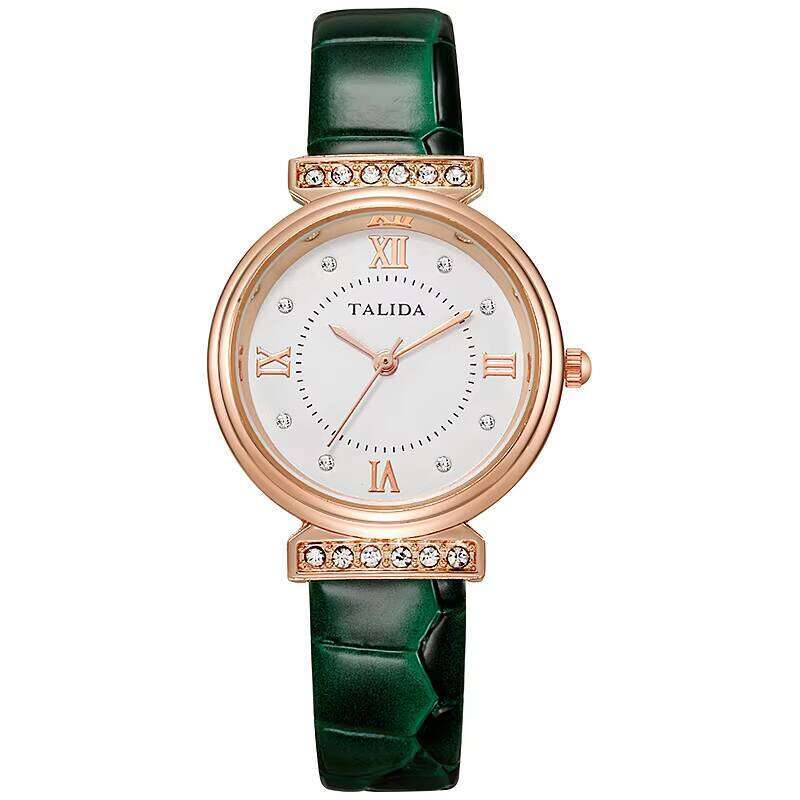 Elegant Crystal Accent Watch - 30mm PU Leather Strap Quartz Watch for Women | Fashion Dress Watch with Rhinestone Bezel (7 Colors)