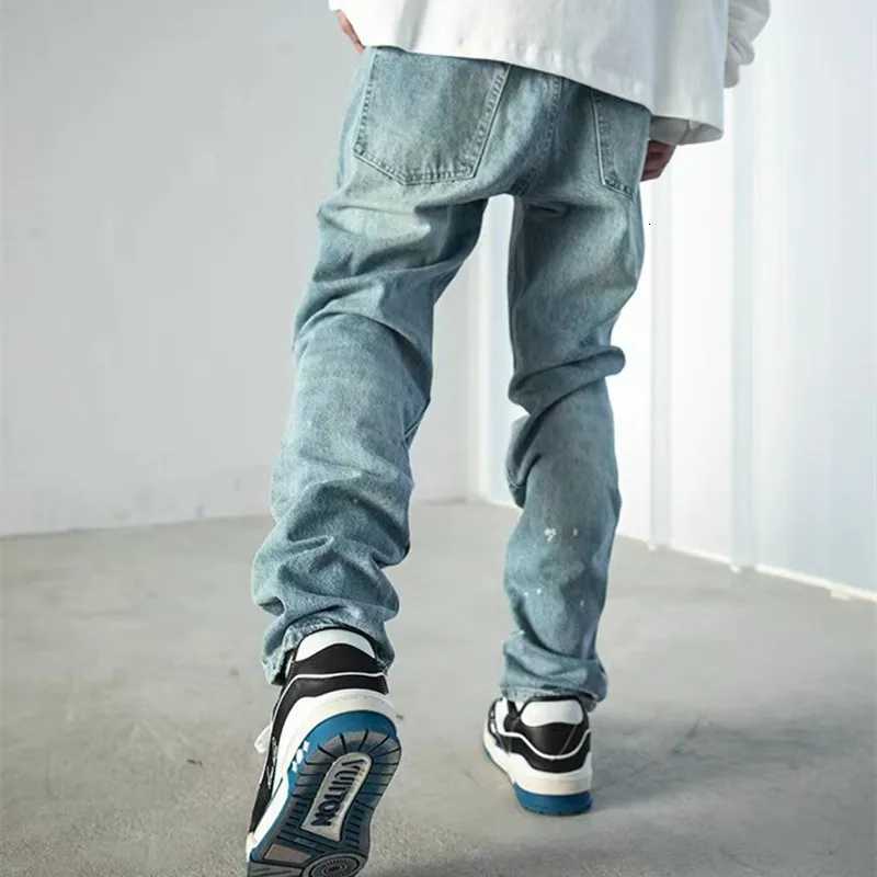 2023 Y2K Streetwear Patch Embroidery Ripped Stacked Jeans Pants Men Clothing Straight Old Hip Hop Denim Trousers Mens Pants X2507181