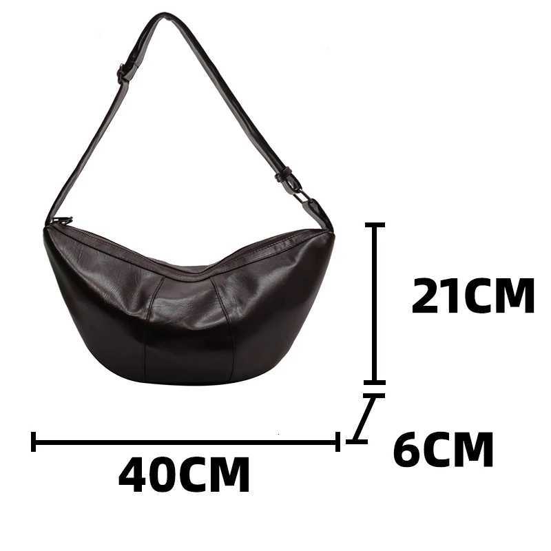 Womens Large Banana Crossbody Bag Aesthetic Coffee Lacquer Large Female Handbag Oil Wax Leather Lovers Half Moon Shoulder Bags Y250717