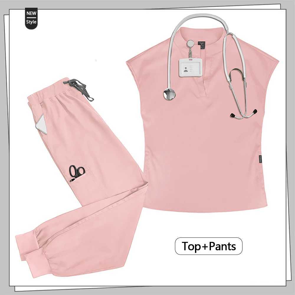 Grey Workwear Women Fashion Nursing Uniform Pet Shop Lab Work Clothes Doctor Nurse Scrub Set Medical Surgery Uniform Tops+Pants Z250718