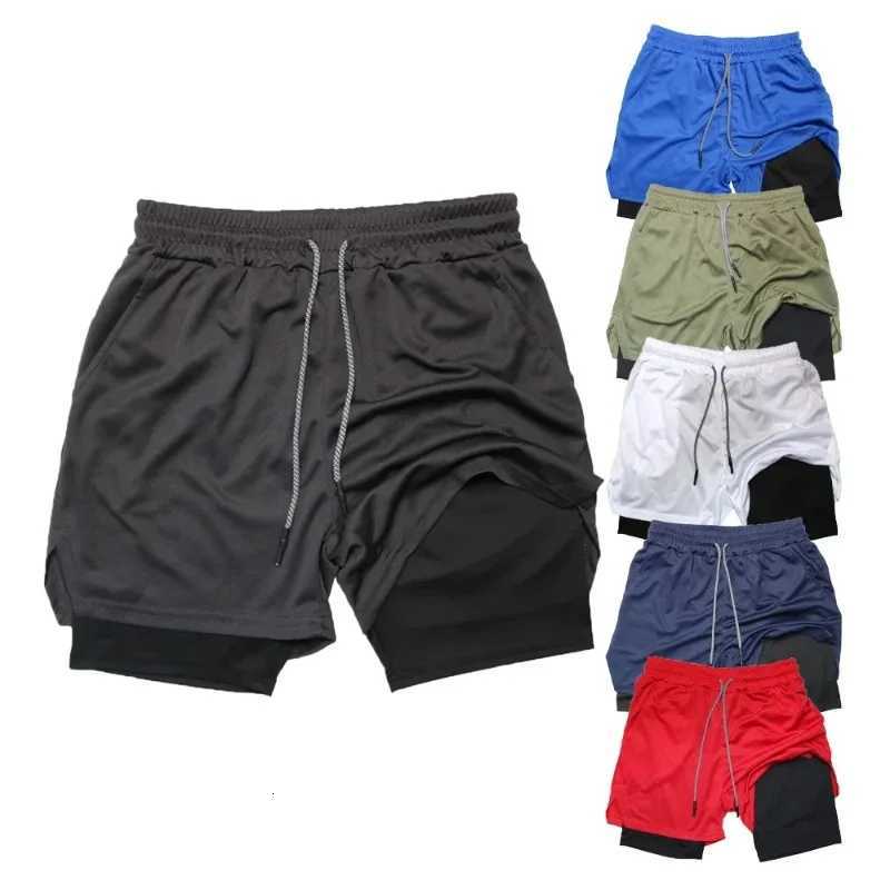 Mens Double Layer Fitness Shorts Men Fitness Gym Training 2 in 1 Sports Shorts Quick Dry Workout Jogging Double Deck Summer Y250814