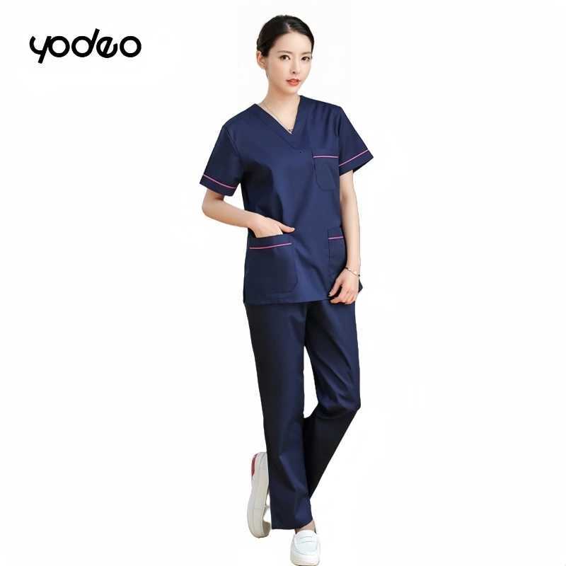 Men women pure cotton medical clothes laboratory long sleeved set clinic doctor work clothes V-neck style pharmacy nurse uniform Z250718