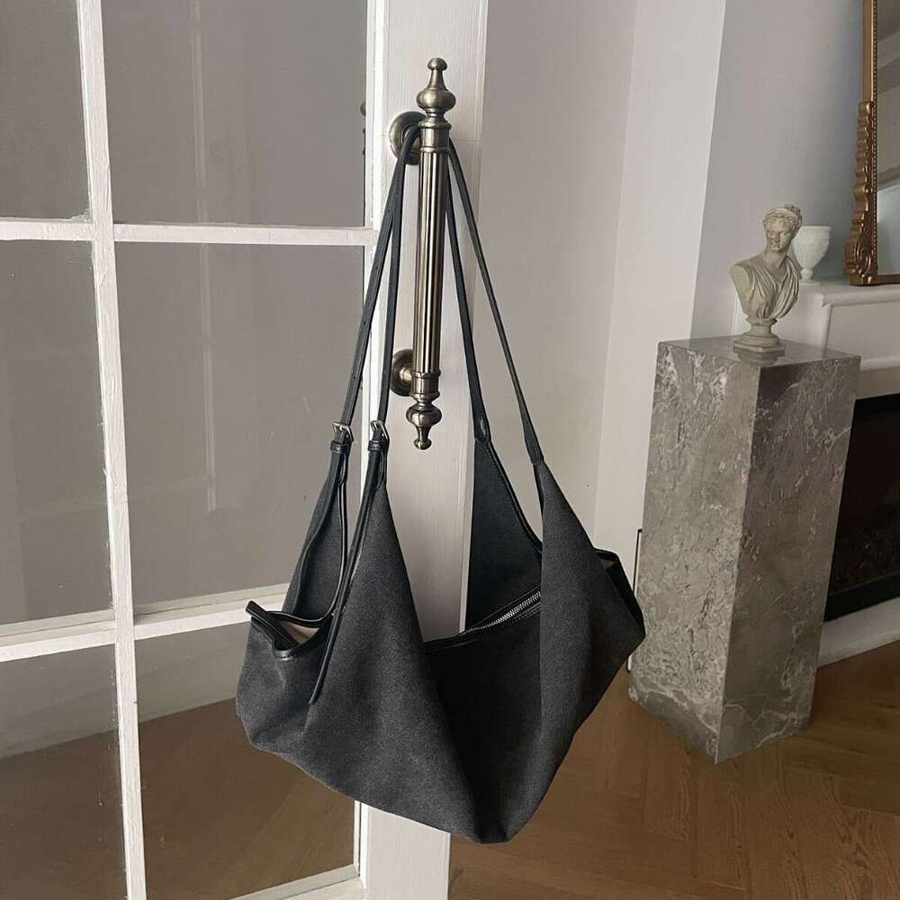 Lazy Style Vegetable-Tanned Suede Double-Handle Hobo Fashionable Single-Shoulder Crossbody Large Capacity Commuter Bag New Model
