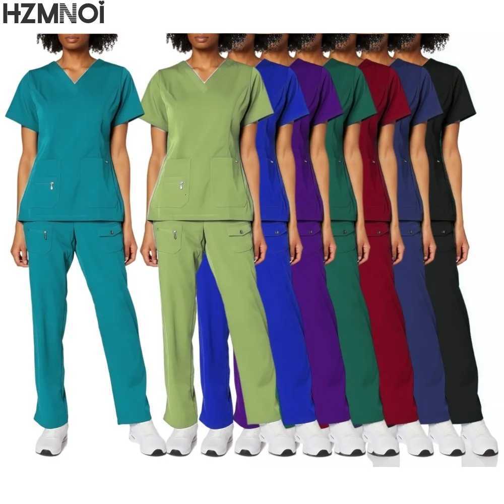 New Nurse Uniforms Elatic Solid Tops Pants Woman Man Scrub Trousers Dental Vet Hospital Pet Clinic Medical Uniform Scrub Sets Z250718