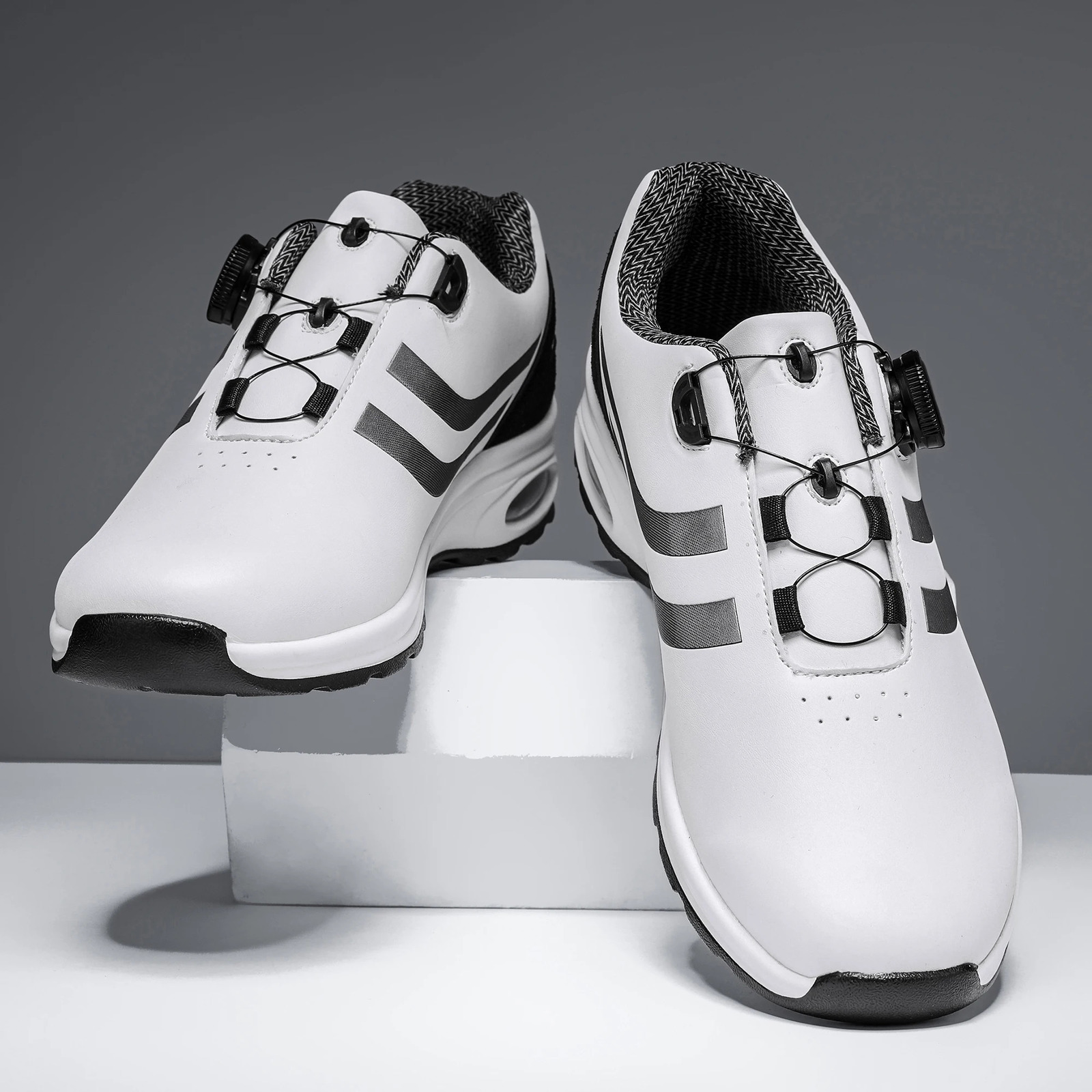 Mens Fashion Casual Sports Shoes Comfortable Hovershoe Sole Outdoor Leisure Walking Cycling Golf Black and White 250717