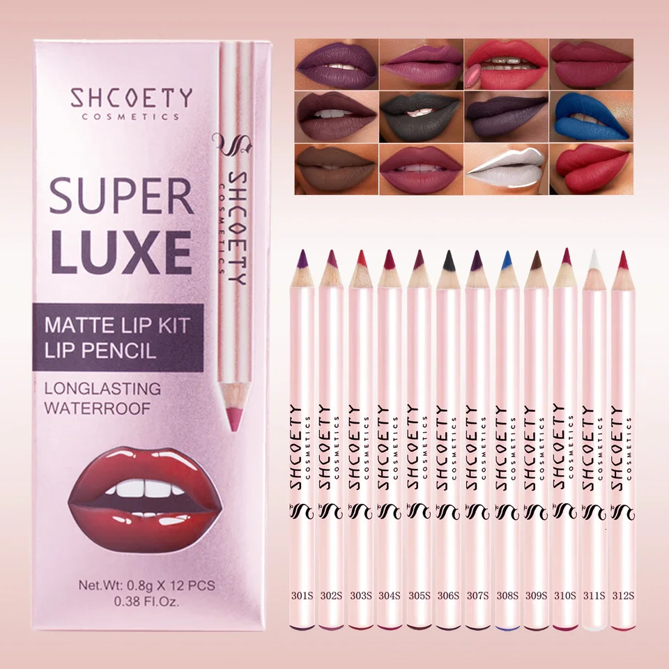 Matte Lip Liner Pencil Set of 12 Nude Brown Shades Highly Pigmented Smooth Velvet Finish Long-Lasting Waterproof Smudge-Proof 250716