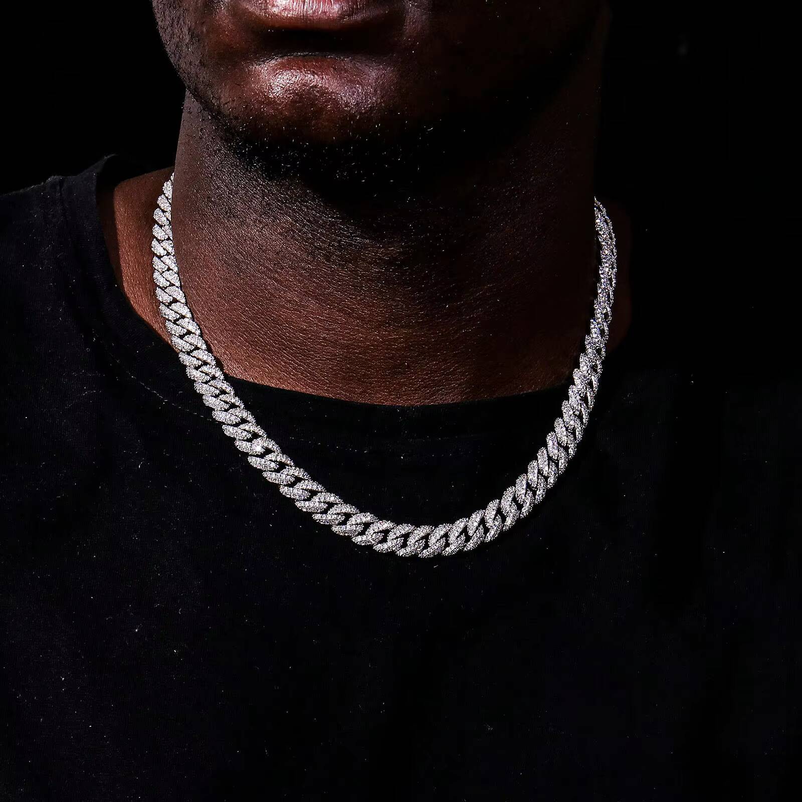 White Gold Moissanite Ice Out Collection Hop Miami Necklace Cuban Chain