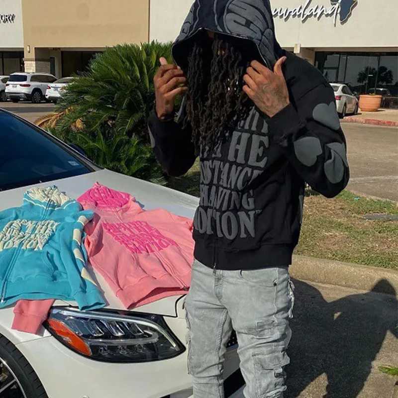 2K Clothes Foam Printed High Street Hip-Hop Loose Zipper Hoodie Men Gothic Harajuku Casual Street Oversized Sweatshirt Unisex XJ250714