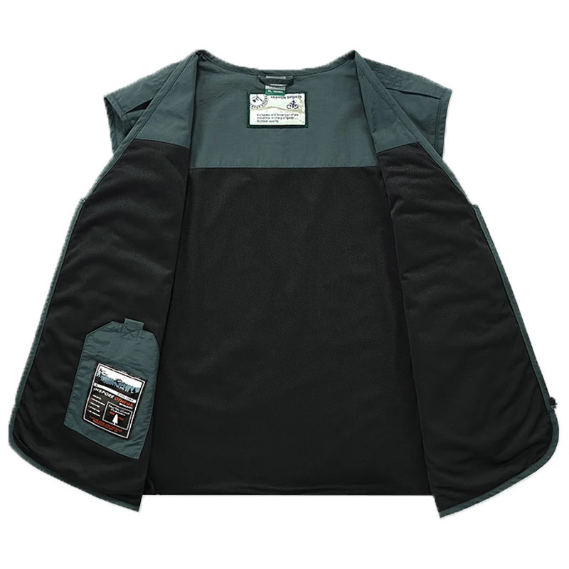 Men Spring Sleeveless Many Pocket Stand Collar Vest Jackets Men Solid Color Outdoors Fishing Cargo Casual Vest Jackets Male 250717