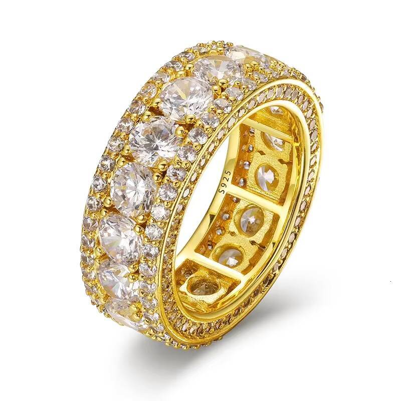 Top Quality 4mm 0.3 CT Moissanite Diamond Rings For Men Sterling Silver 925 Bling Gold Plated 18K White Hip Hop Jewelry