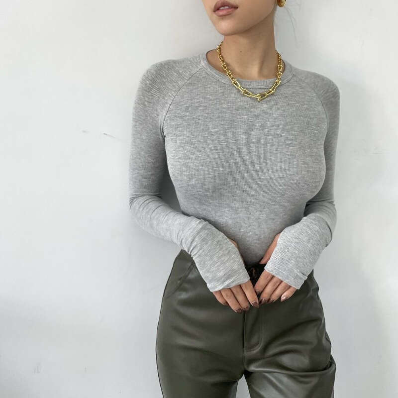 New Autumn Long Sleeve Round Neck Pullover Base Shirt For Women Slim Fit Slimming Top One-Piece T-Shirt B5