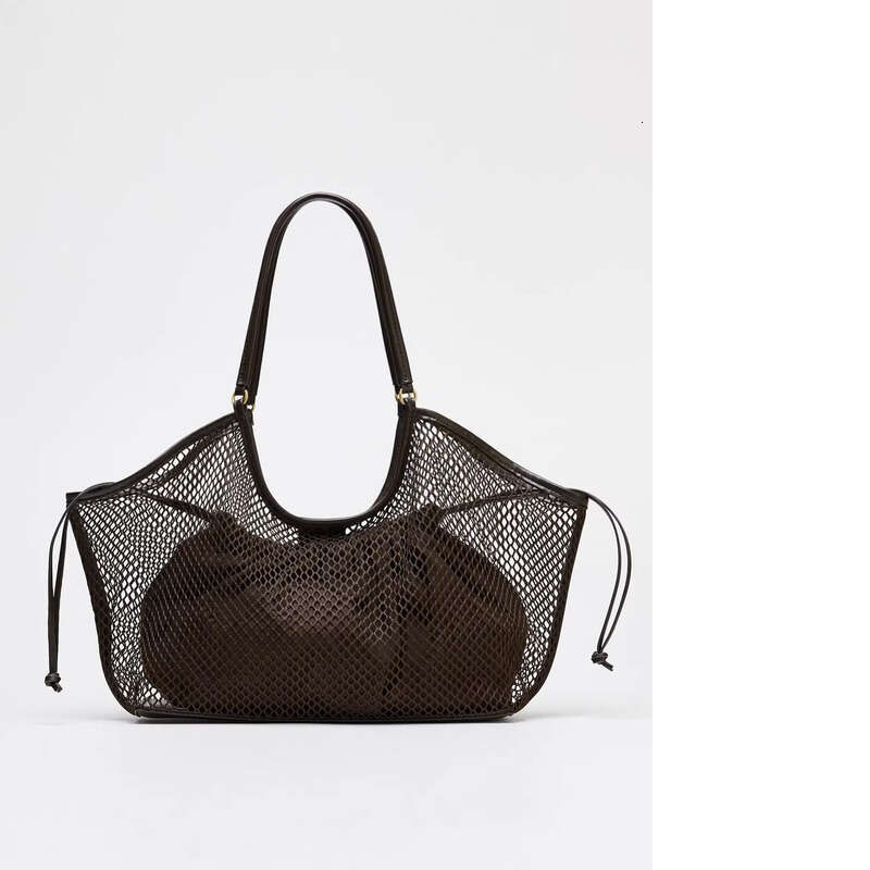 Leather Bag Bucket Bag Tote Bag New Woven Mesh Hollow Handbag Tote For Women Large Capacity Vacation Lazy Shoulder Bag