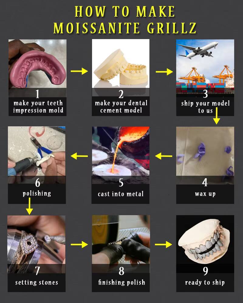 Fashion Jewelry Custom 18K Gold Plated Diamond Grillz VVS Moissanite Diamond Silver Braces of Teeth Hip Hop Grillz