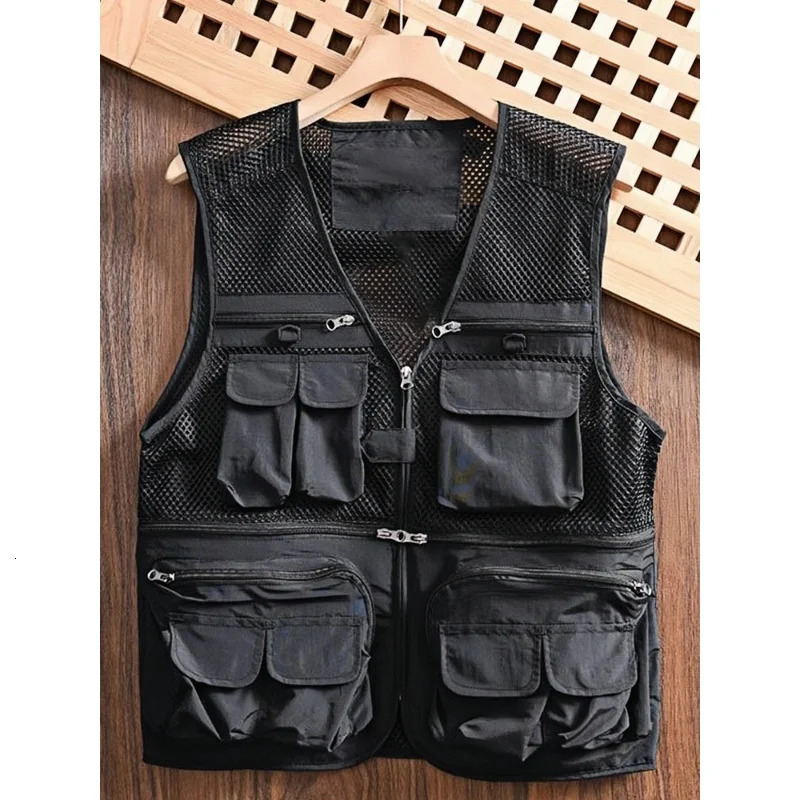 Mens Vest Tactical Outdoor Webbed Gear Coat Summer Fishing Waistcoat Men Tool Multi-Pockets Mesh Work Sleeveless Jacket Male 250717