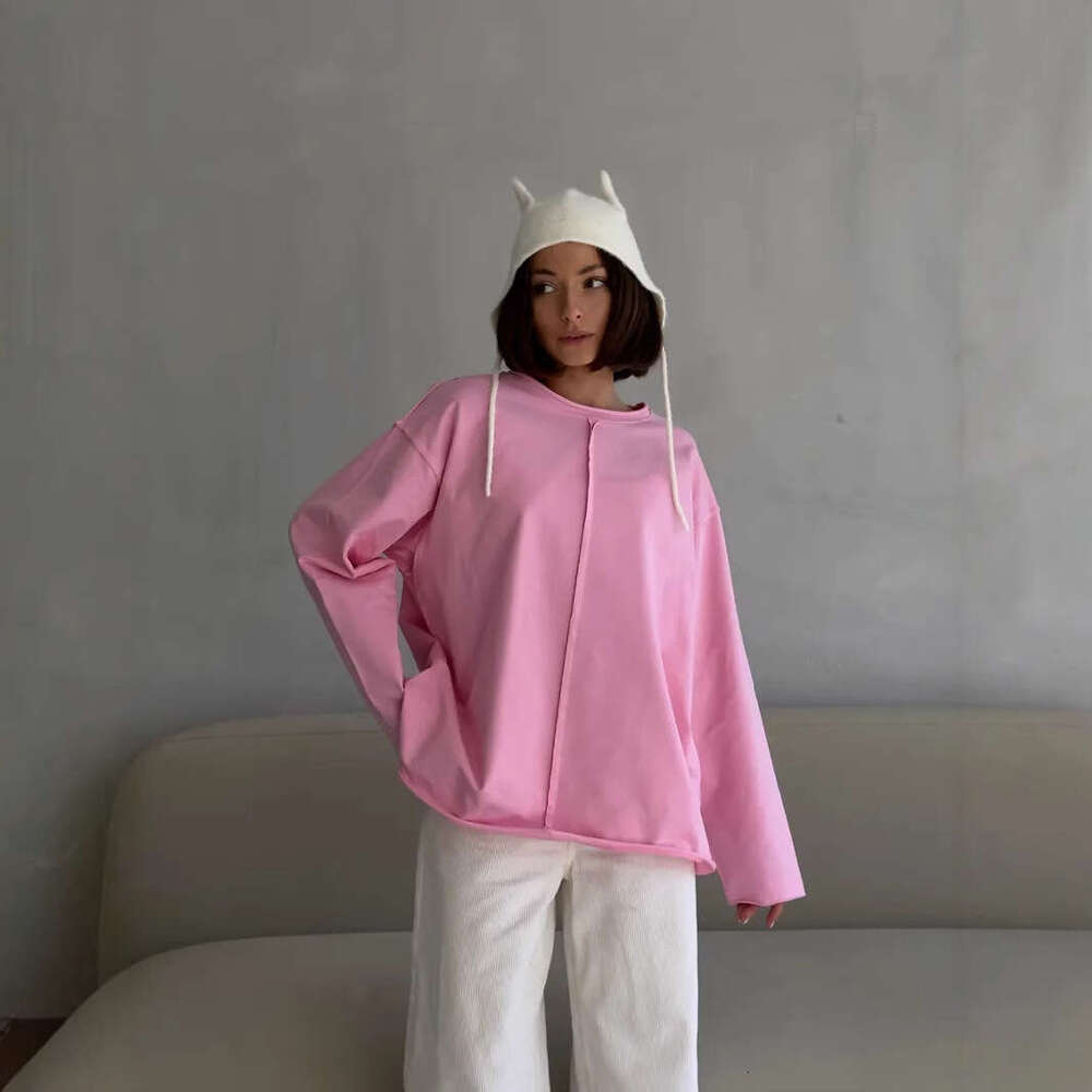 Spring Summer New Frayed Pure Cotton Long Sleeve T-Shirt For Loose Soft Knitted Terry Cloth Top Women Ins B5