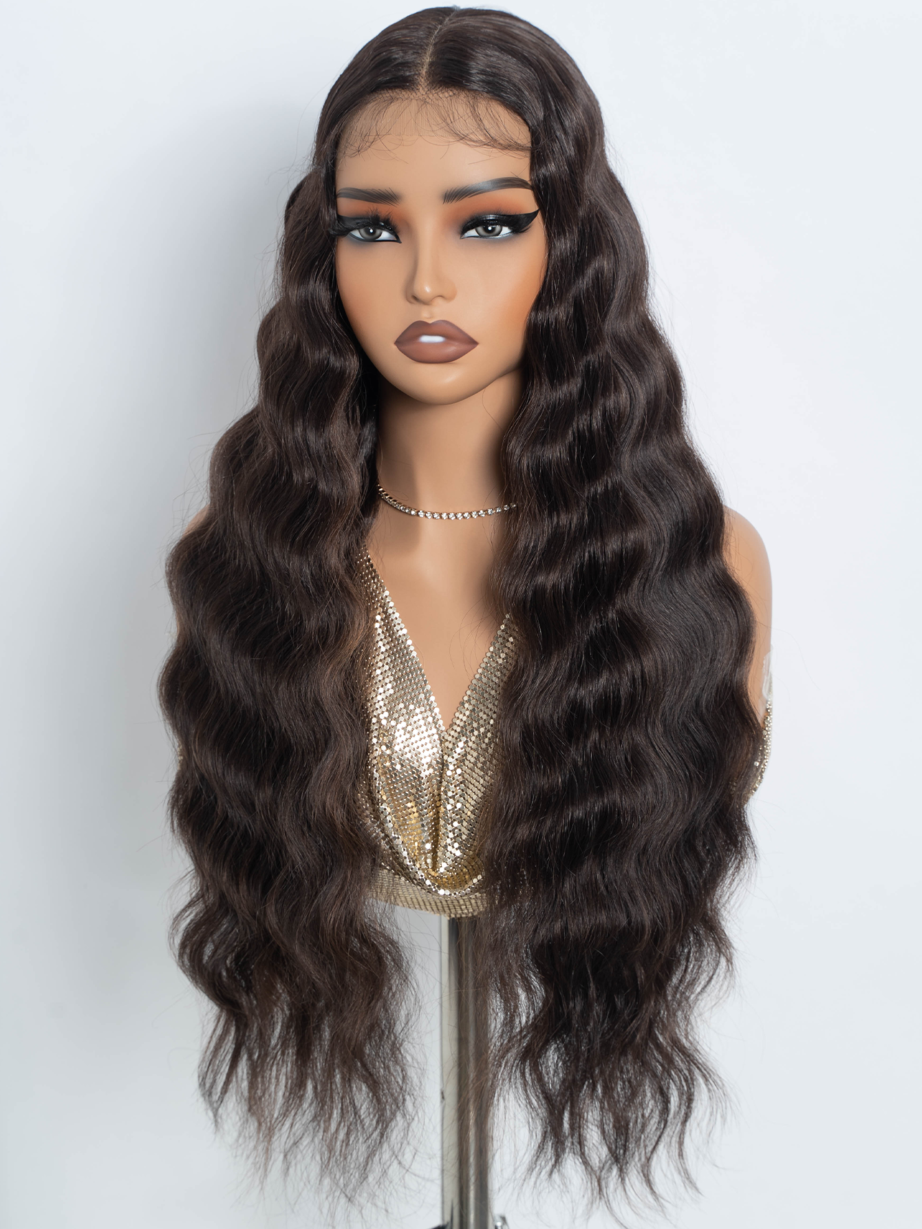 Rebecca Fashion Synthetic 13*4*1 Lace Front Wigs For Women 28 Inch Highlight Honey Brown Body Wave Wig Lace Wig