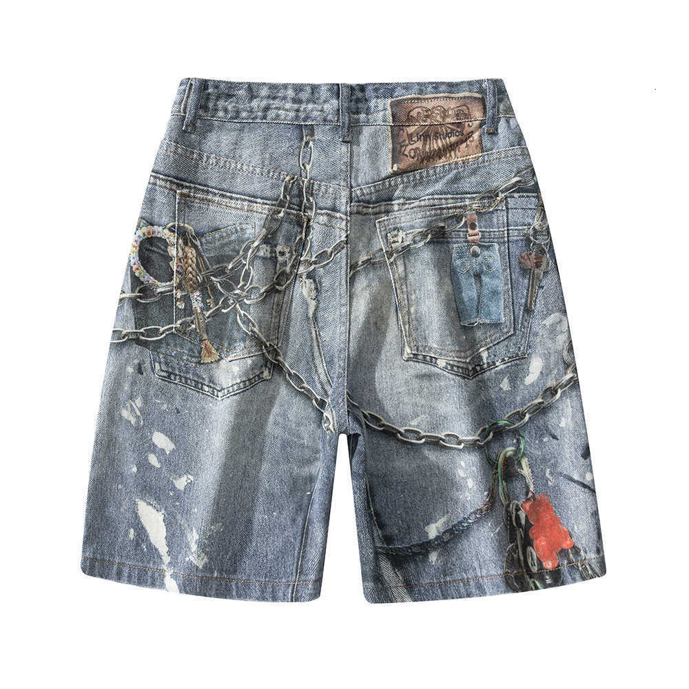Y2K retro bag denim shorts art pattern decal embroidery high-quality hip-hop jeans mens street graffiti clothing Z250416