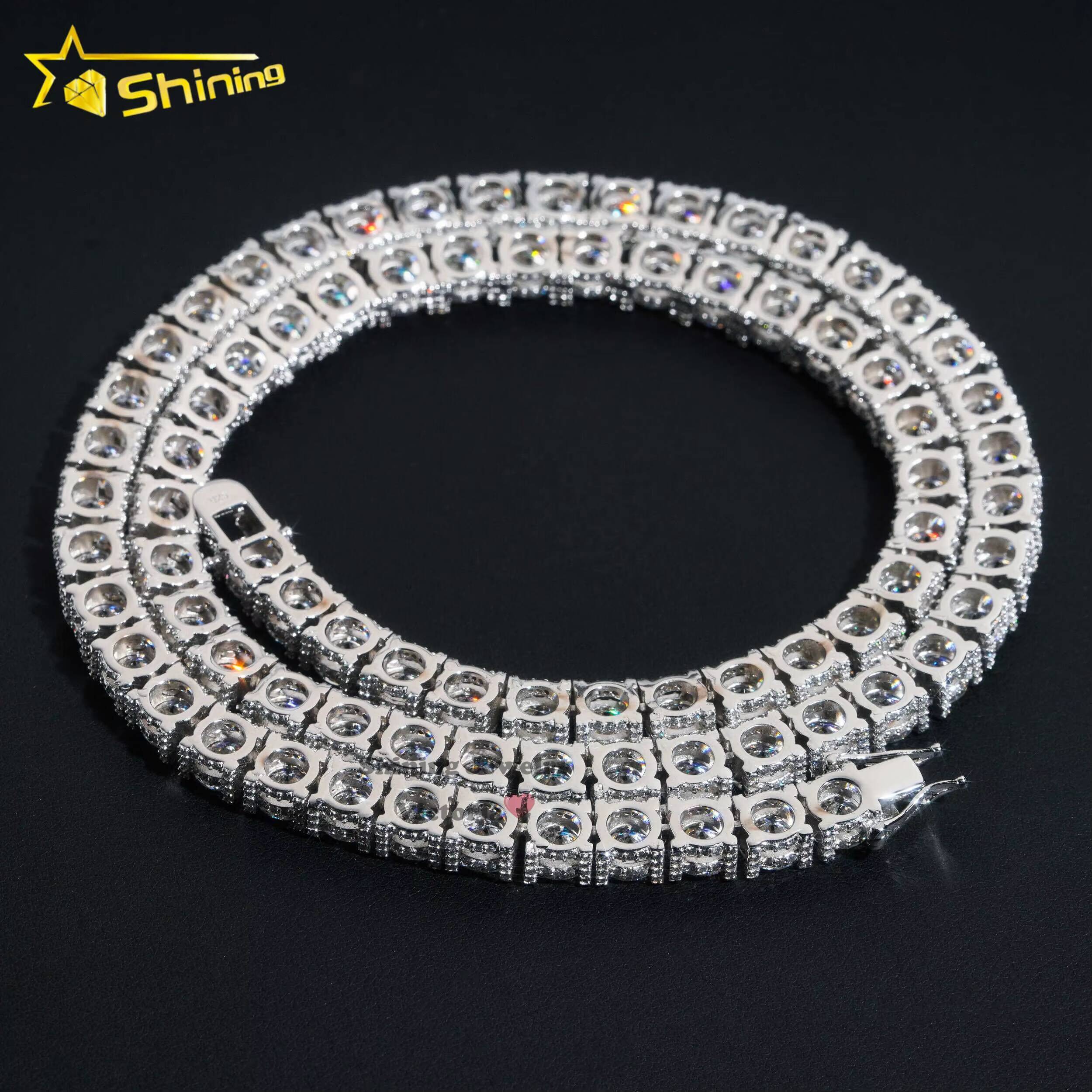 Fine Jewelry Sterling Silver S925 5mm 6.5mm Vvs Moissanite Diamond Necklace Hip Hop Side Iced Moissanite Tennis Chain